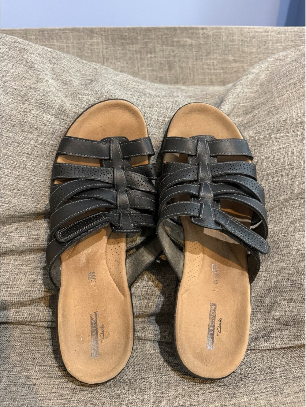 Clarks Collection Black Leather Slide Sandals Womens Size 11